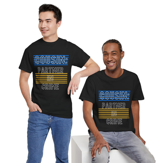 Cousins Partner in Crime Tee | Unisex Heavy Cotton T-Shirt for Family Gatherings, Cousin's Day, Gift for Cousins, Comfortable Casual Wear
