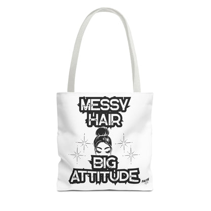 FaithStyles Tote Bag — "Messy Hair Big Attitude" Graphic Tote for Stylish Women