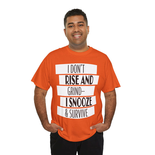 Funny Snooze Survival Tee for Lazy Days, Male's Cotton T-Shirt, Gift for Coffee Lovers, Sleepyhead Apparel, Relaxed Lifestyle Top