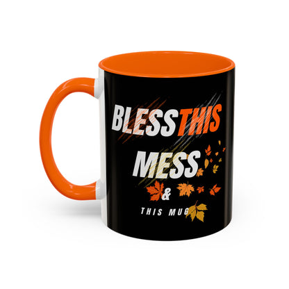 Bless This Mess Coffee Mug, Autumn Mug, Funny Mug Gift, Black Ceramic Mug, Fall Coffee Cup