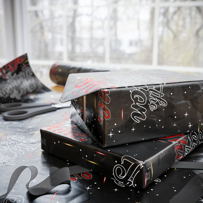 Wrapping Paper Roll — Black Space Pattern with Red 'Ho Ho Ho' Holiday Design