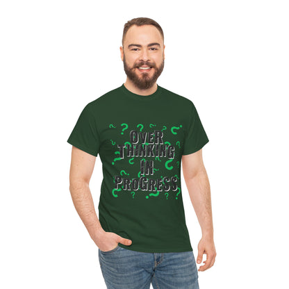 Overthinking in Progress Unisex Heavy Cotton Tee, Fun Graphic T-Shirt, Casual Wear, Gift for Thinkers, Relaxed Fit Tee