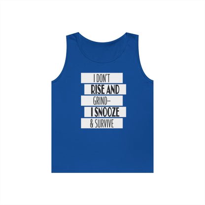 Heavy Cotton Tank Top with "I Don't Rise and Grind - I Snooze & Survive" Design - Relaxed Vibe, Perfect for Lazy Days, Gift for [...]