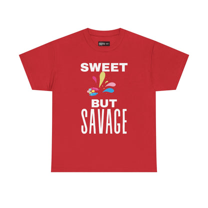 Sweet but Savage Grandma Cotton Tee | Fun Gift for Trendsetters, Everyday Wear, Birthday Party, and Casual Outings