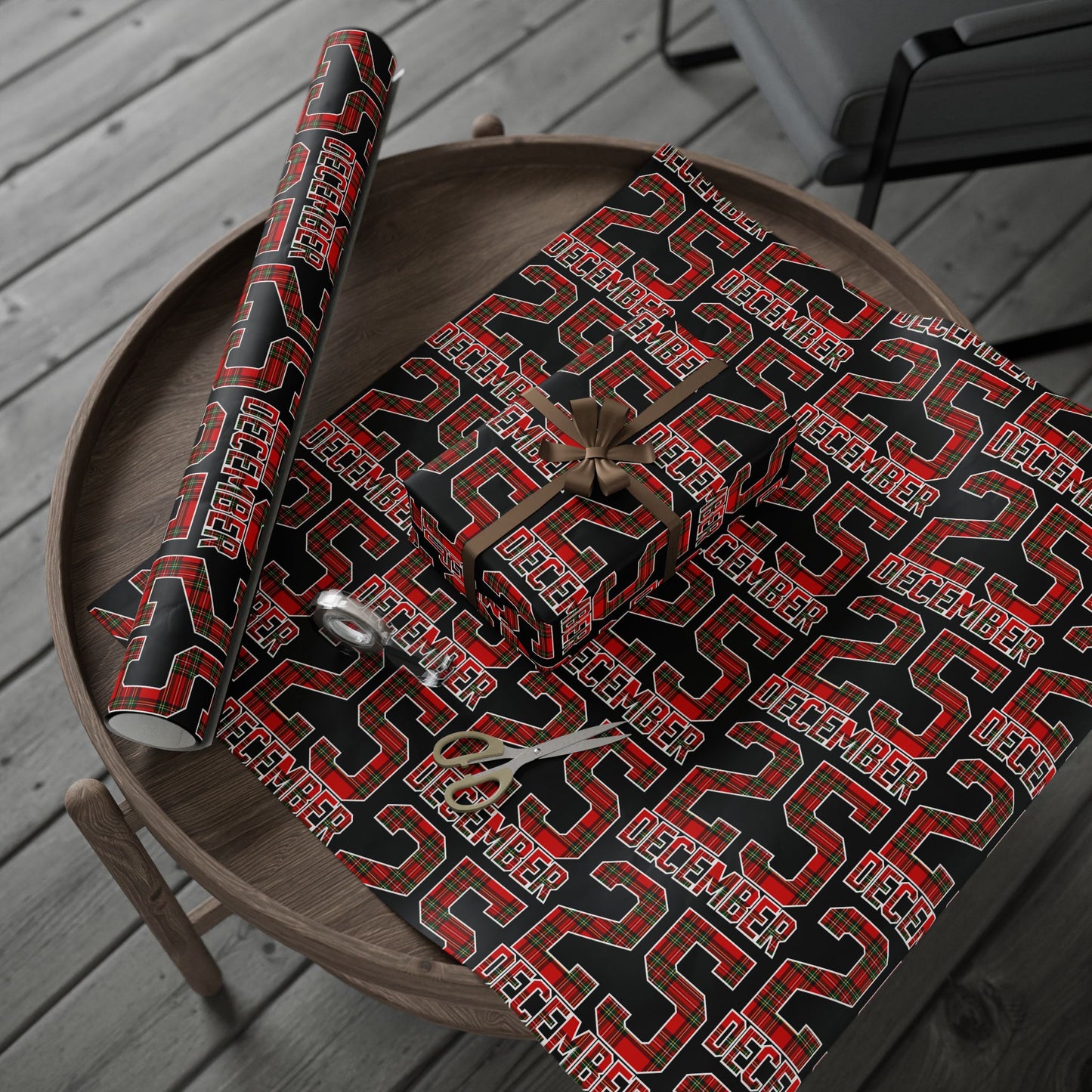 Wrapping Paper — Holiday Plaid ‘Merry’ Design