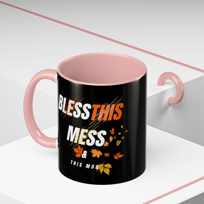 Bless This Mess Coffee Mug, Autumn Mug, Funny Mug Gift, Black Ceramic Mug, Fall Coffee Cup