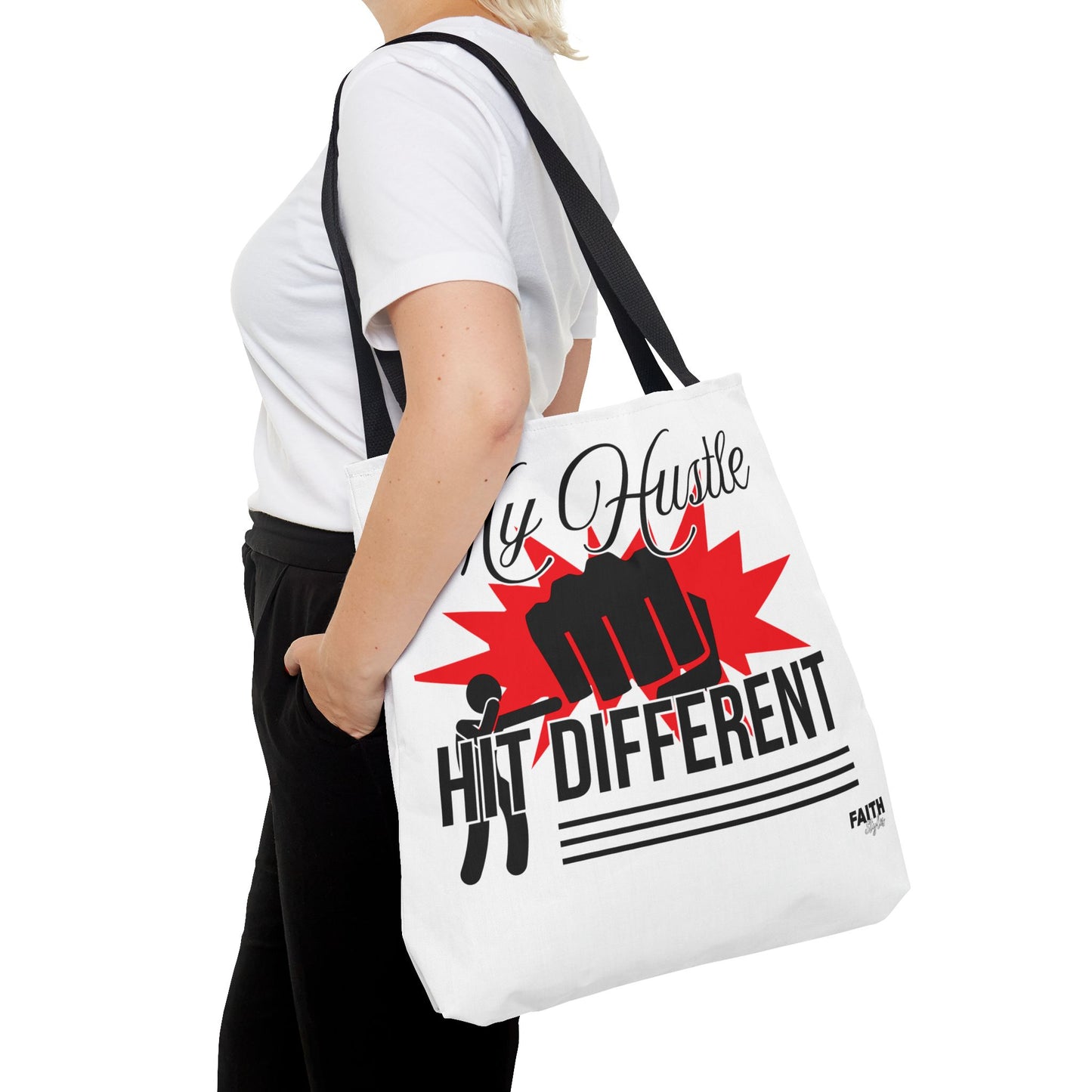 FaithStyles Motivational 'My Hustle, Hit Different' Graphic Tote Bag