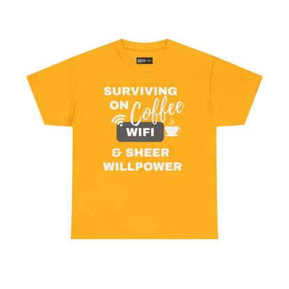 Surviving on Coffee Tee - Unisex Heavy Cotton Shirt, Funny Gift for Coffee Lovers, Perfect for Everyday Wear, Birthday & Holidays