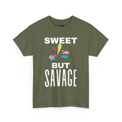 Sweet but Savage Grandma Cotton Tee | Fun Gift for Trendsetters, Everyday Wear, Birthday Party, and Casual Outings
