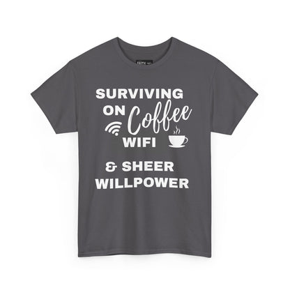 Surviving on Coffee Tee - Unisex Heavy Cotton Shirt, Funny Gift for Coffee Lovers, Perfect for Everyday Wear, Birthday & Holidays