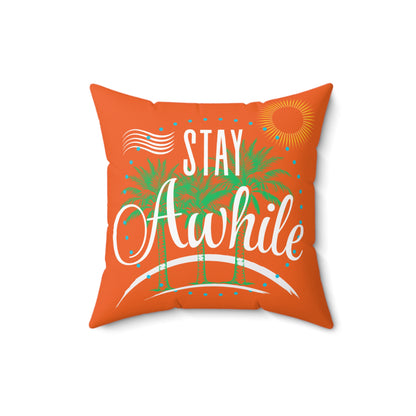 Autumn Tropical Stay Awhile Pillow, Beach Decor, Summer Vibes, Cozy Home Accent, Gift for Beach Lovers, Relaxation Decor