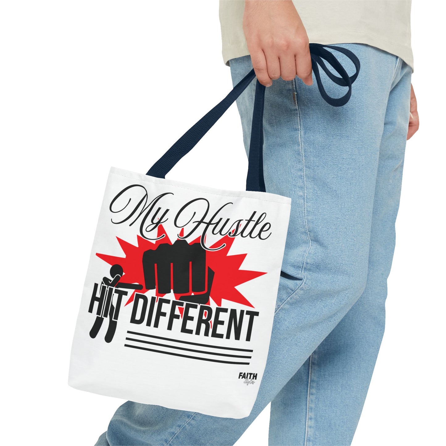FaithStyles Motivational 'My Hustle, Hit Different' Graphic Tote Bag