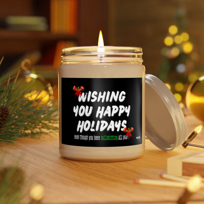 Holiday Soy Candle — "Wishing You Happy Holidays" 9oz Scented Jar