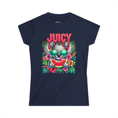 Juicy Koala Women's Softstyle Tee, Cute Summer Shirt, Casual Graphic Tee, Fun Gift for Friends, Tropical Vibe T-Shirt