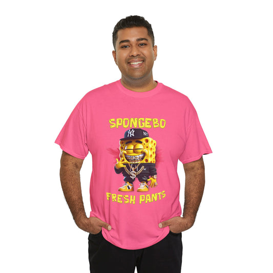 SpongeBo Fresh Pants Unisex Heavy Cotton Tee - Fun Graphic T-Shirt for Kids and Adults