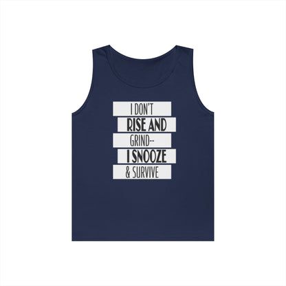 Heavy Cotton Tank Top with "I Don't Rise and Grind - I Snooze & Survive" Design - Relaxed Vibe, Perfect for Lazy Days, Gift for [...]