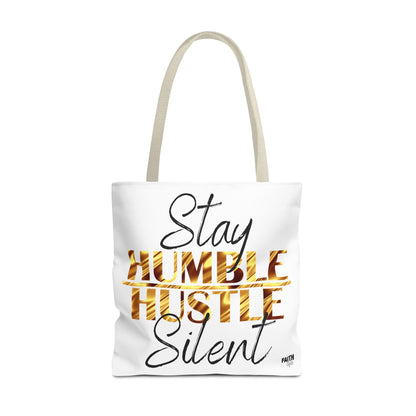 FaithStyles Stay Humble Hustle Silent Tote Bag — Motivational Leopard Print Canvas Tote