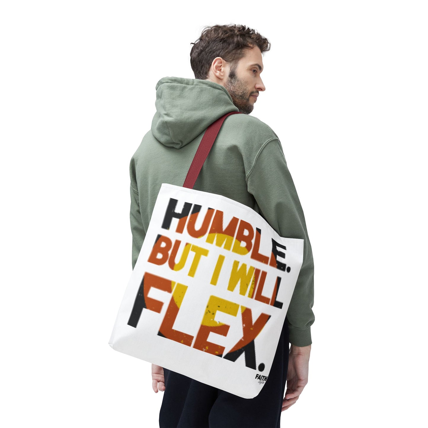 FaithStyles Tote Bag — “Humble But I Will Flex” Graphic Tote, Motivational Everyday Bag