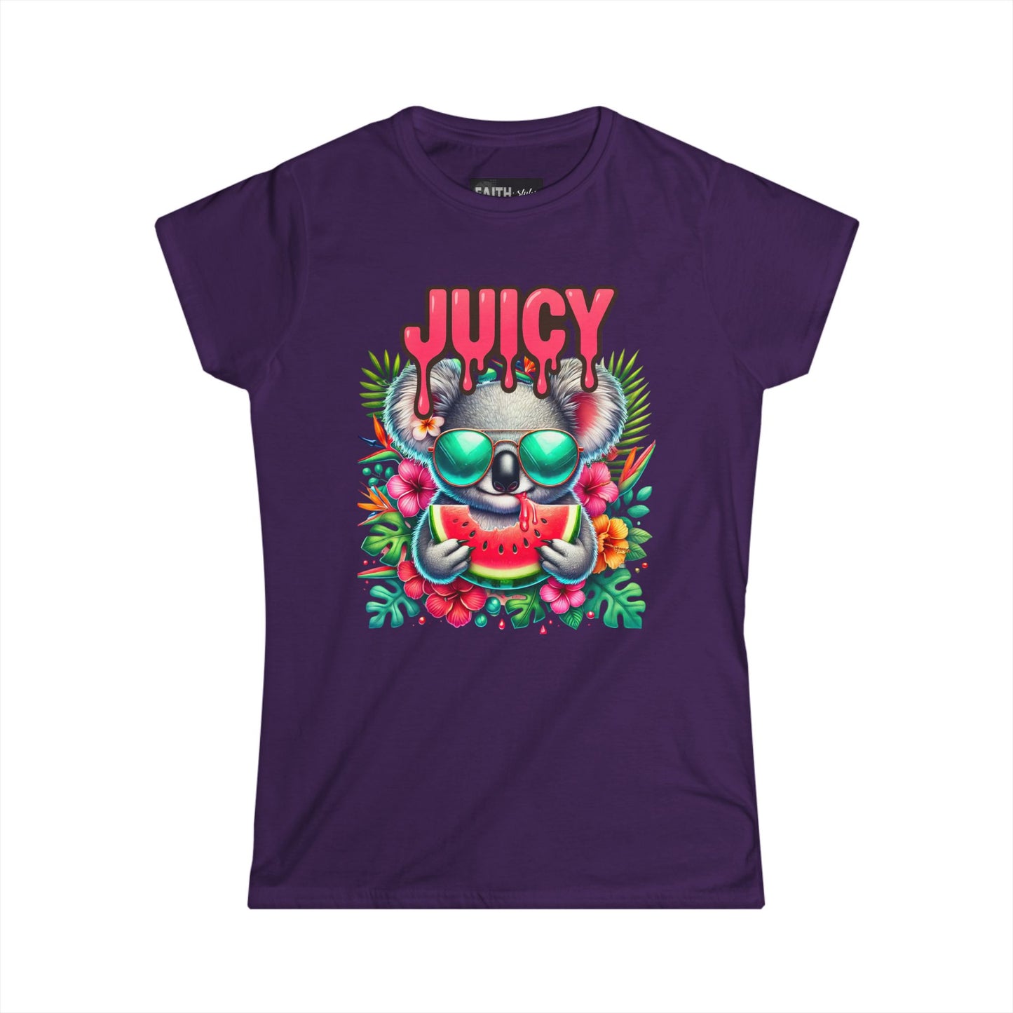 Juicy Koala Women's Softstyle Tee, Cute Summer Shirt, Casual Graphic Tee, Fun Gift for Friends, Tropical Vibe T-Shirt