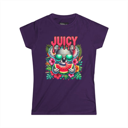 Juicy Koala Women's Softstyle Tee, Cute Summer Shirt, Casual Graphic Tee, Fun Gift for Friends, Tropical Vibe T-Shirt