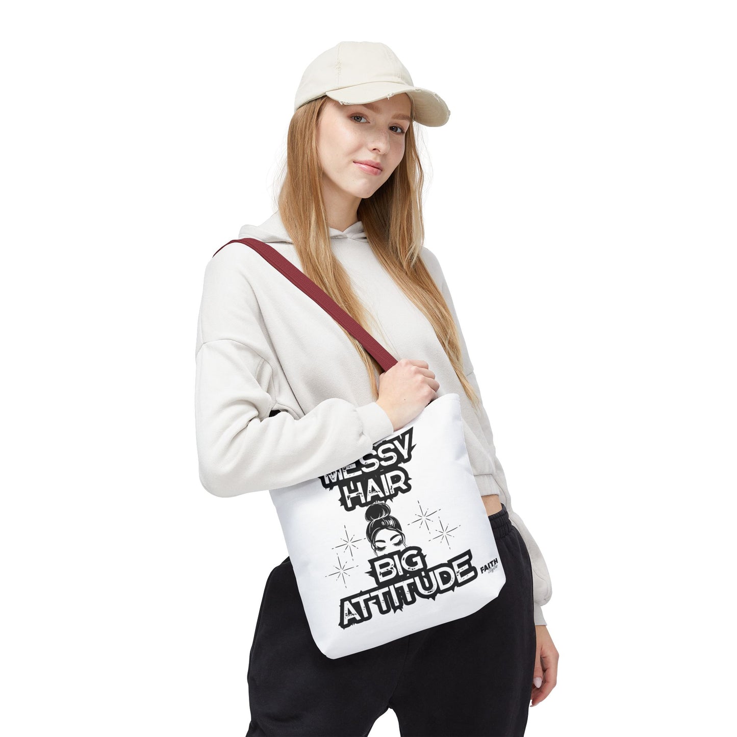 FaithStyles Tote Bag — "Messy Hair Big Attitude" Graphic Tote for Stylish Women