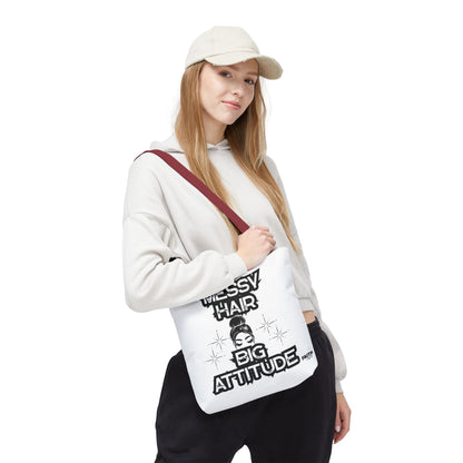 FaithStyles Tote Bag — "Messy Hair Big Attitude" Graphic Tote for Stylish Women