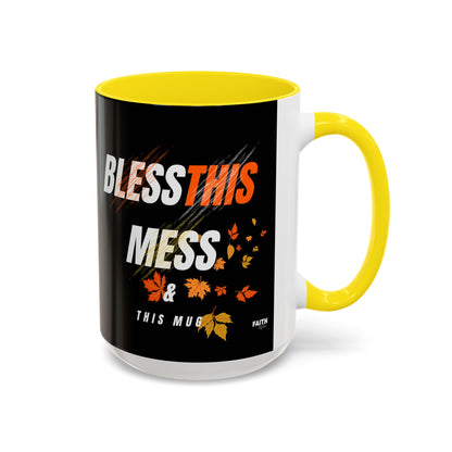 FaithStyles Bless This Mess Coffee Mug, Autumn Mug, Funny Mug Gift, Black Ceramic Mug, Fall Coffee Cup