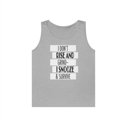 Heavy Cotton Tank Top with "I Don't Rise and Grind - I Snooze & Survive" Design - Relaxed Vibe, Perfect for Lazy Days, Gift for [...]