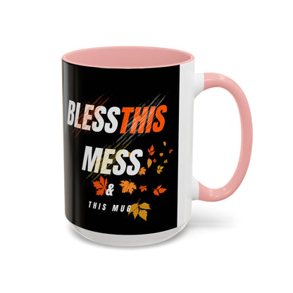 Bless This Mess Coffee Mug, Autumn Mug, Funny Mug Gift, Black Ceramic Mug, Fall Coffee Cup