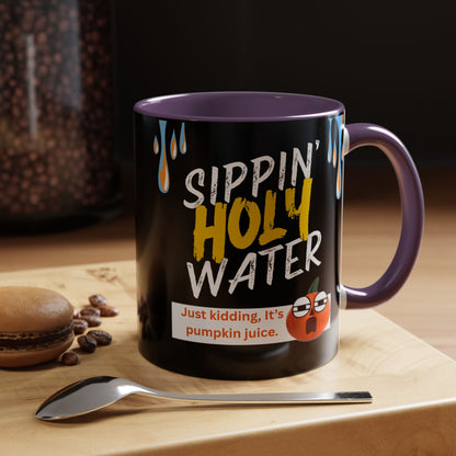 Sippin' Holy Water Coffee Mug, Funny Pumpkin Juice Mug, Halloween Coffee Cup, Unique Gift for Fall, Cute Office Mug, Quirky Kitchenware