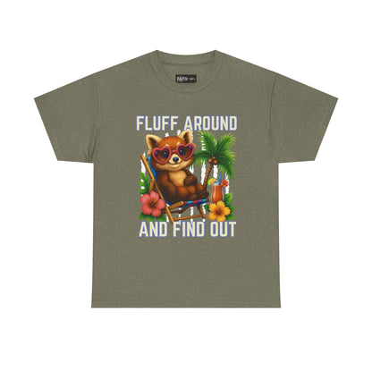 Tropical Cat Tee: Fluff Around and Find Out, Cute Graphic Shirt, Summer Outfit, Unisex Casual Wear, Gift for Animal Lovers