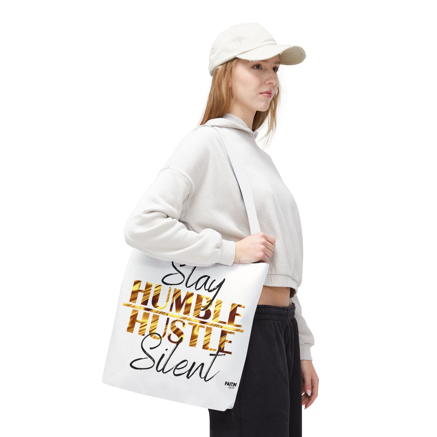 FaithStyles Stay Humble Hustle Silent Tote Bag — Motivational Leopard Print Canvas Tote
