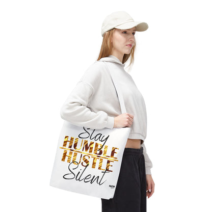 FaithStyles Stay Humble Hustle Silent Tote Bag — Motivational Leopard Print Canvas Tote