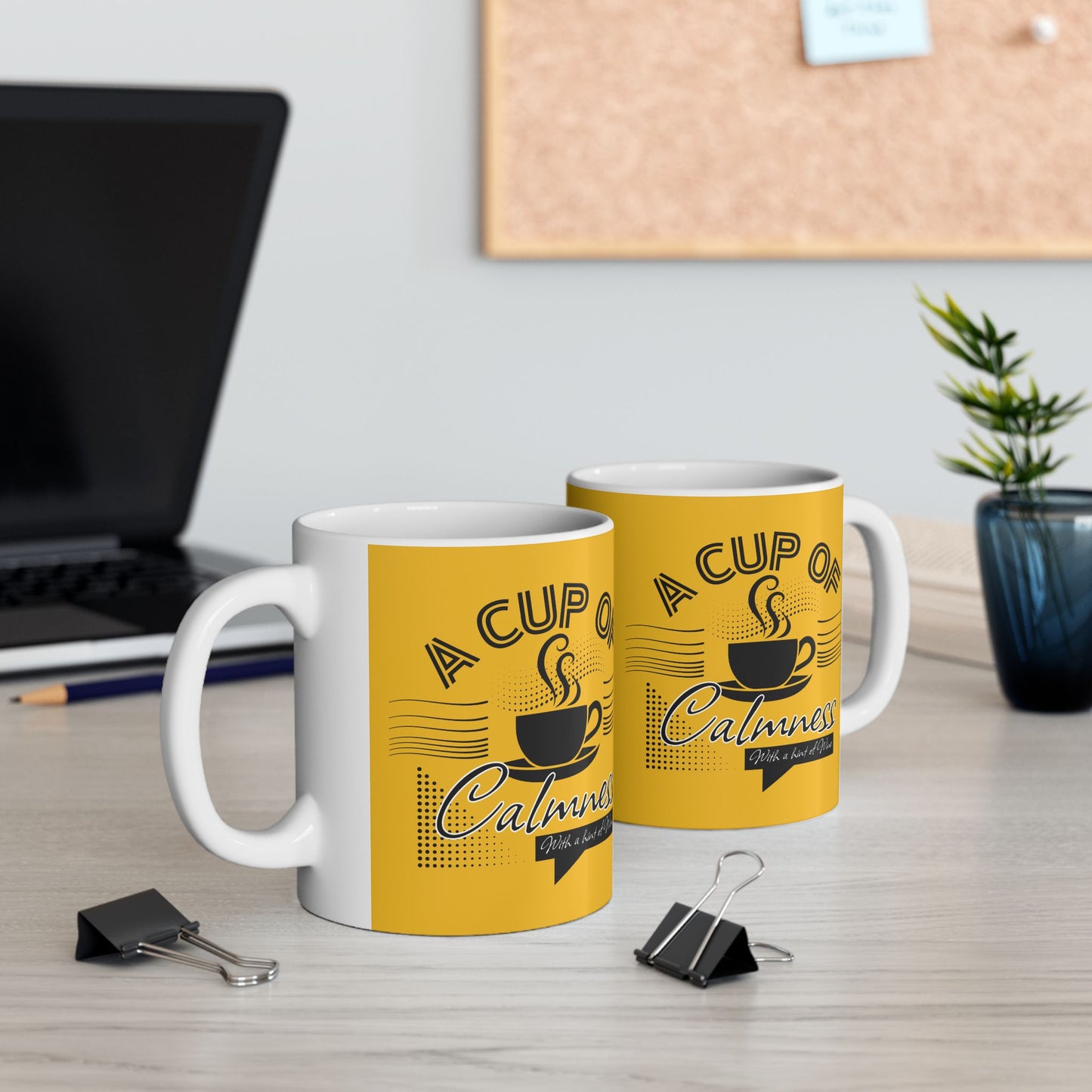 FaithStyles Coffee Lover Ceramic Mug — "A Cup of Calmness" Inspirational Yellow Coffee Mug (11oz, 15oz)