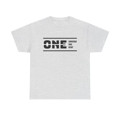Male's Heavy Cotton Tee - 'ONE' Conscious Soul Heart | Casual Apparel, Gift for Mindfulness, Inspirational Wear, Summer Tee, Everyday Style