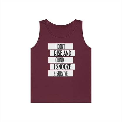 Heavy Cotton Tank Top with "I Don't Rise and Grind - I Snooze & Survive" Design - Relaxed Vibe, Perfect for Lazy Days, Gift for [...]