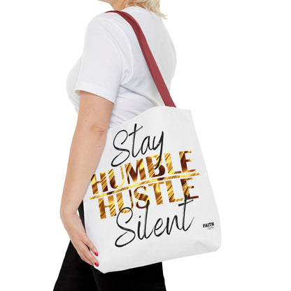 FaithStyles Stay Humble Hustle Silent Tote Bag — Motivational Leopard Print Canvas Tote