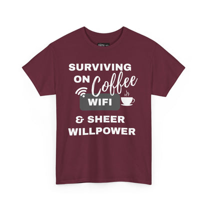 Surviving on Coffee Tee - Unisex Heavy Cotton Shirt, Funny Gift for Coffee Lovers, Perfect for Everyday Wear, Birthday & Holidays