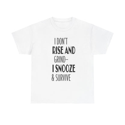 Funny Snooze Survival Tee for Lazy Days, Male's Cotton T-Shirt, Gift for Coffee Lovers, Sleepyhead Apparel, Relaxed Lifestyle Top