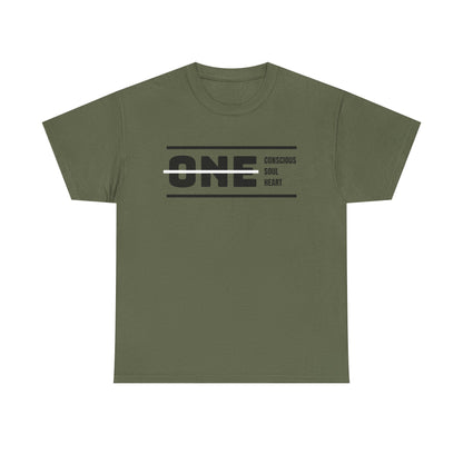 Male's Heavy Cotton Tee - 'ONE' Conscious Soul Heart | Casual Apparel, Gift for Mindfulness, Inspirational Wear, Summer Tee, Everyday Style