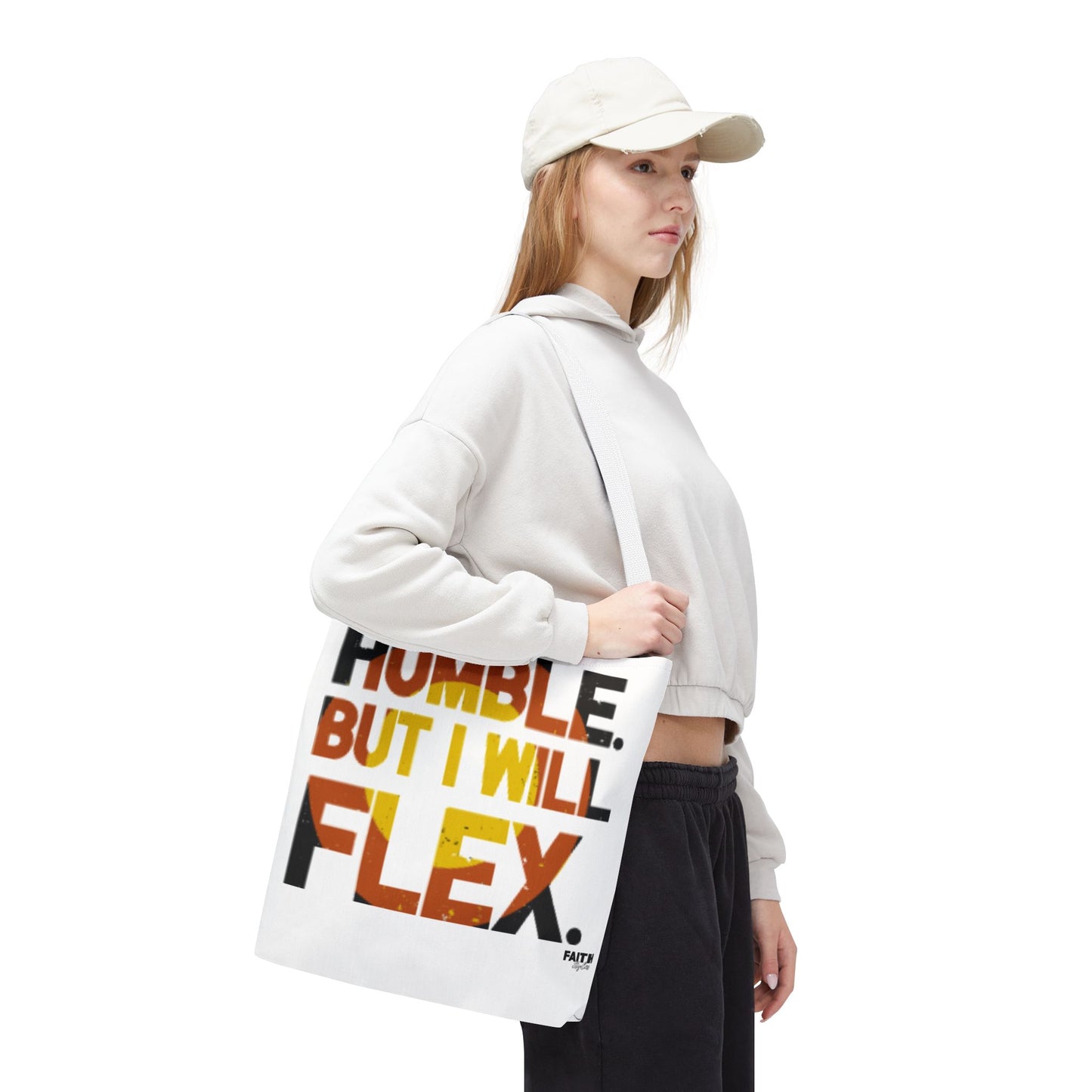 FaithStyles Tote Bag — “Humble But I Will Flex” Graphic Tote, Motivational Everyday Bag