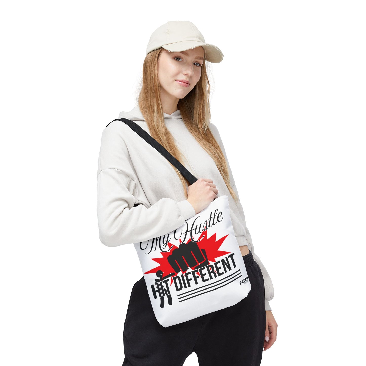 FaithStyles Motivational 'My Hustle, Hit Different' Graphic Tote Bag