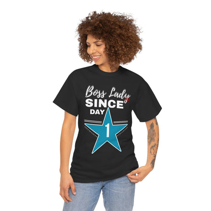 Boss Lady Since Day 1 Tee - Unisex Heavy Cotton Shirt, Perfect for Bosses, Gifts, Celebrations, Fun Occasions, Casual Wear