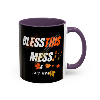 Bless This Mess Coffee Mug, Autumn Mug, Funny Mug Gift, Black Ceramic Mug, Fall Coffee Cup