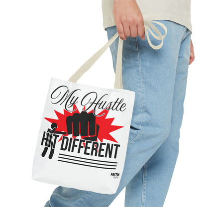 FaithStyles Motivational 'My Hustle, Hit Different' Graphic Tote Bag