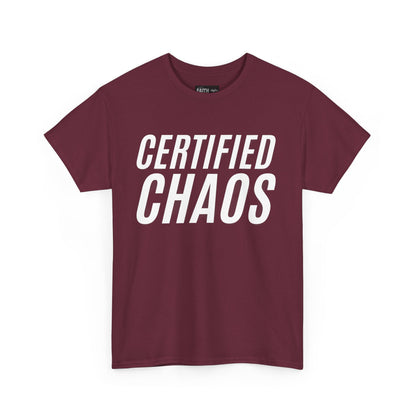 Certified Chaos Unisex Heavy Cotton Tee, Casual Tee, Graphic Tee, Trendy T-Shirt, Gift for Friends, Everyday Wear