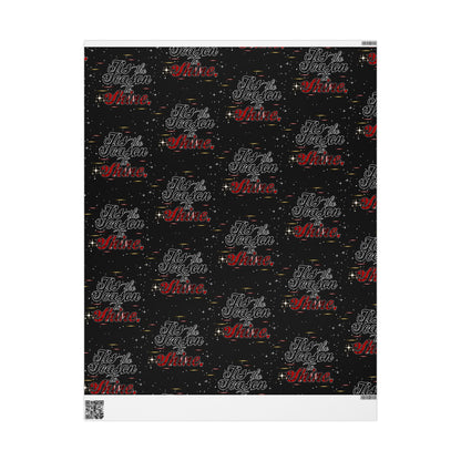 Wrapping Paper Roll — Black Space Pattern with Red 'Ho Ho Ho' Holiday Design