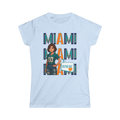 Miami Dolphins Women’s Softstyle Tee - Casual Sportswear, Game Day Outfit, Fan Apparel, Gift for Her, Miami Football Shirt