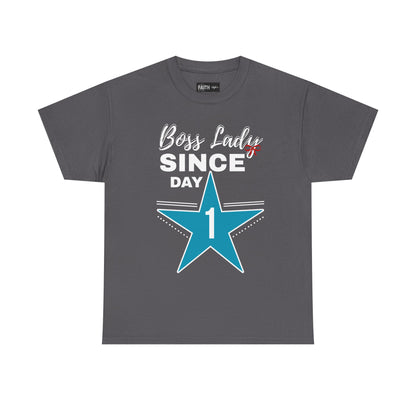 Boss Lady Since Day 1 Tee - Unisex Heavy Cotton Shirt, Perfect for Bosses, Gifts, Celebrations, Fun Occasions, Casual Wear