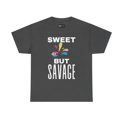 Sweet but Savage Grandma Cotton Tee | Fun Gift for Trendsetters, Everyday Wear, Birthday Party, and Casual Outings
